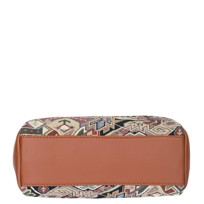 Wholesale Women Hobo Bag in Geometric Tapestry Pattern with vegan leather Trim | Crossbody & Shoulder Purse for Office