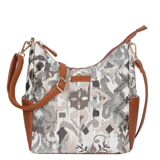Wholesale Abstract Tapestry Hobo Crossbody Bag – Women Shoulder Sling Handbag with vegan leather Trim