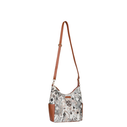 Wholesale Abstract Tapestry Hobo Crossbody Bag – Women Shoulder Sling Handbag with vegan leather Trim