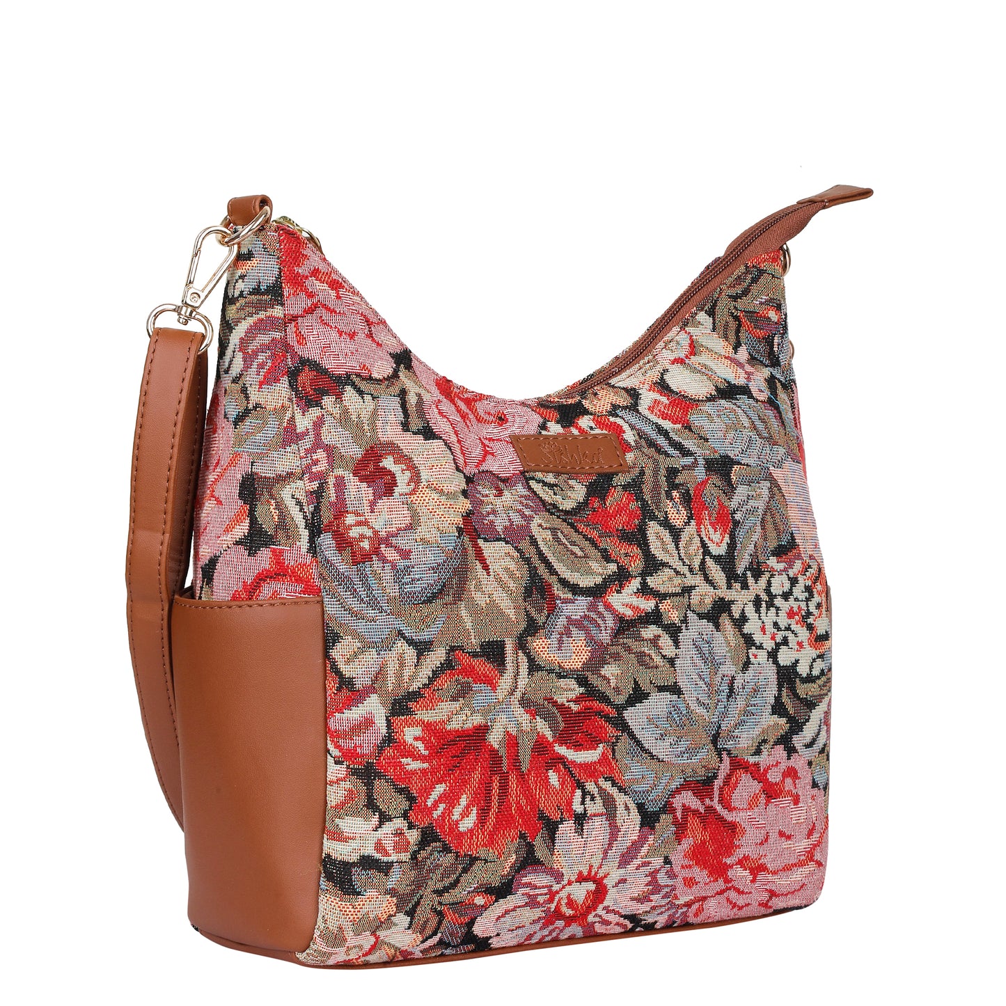 Women's Floral Tapestry Hobo Bag | Stylish vegan leather-Trimmed Shoulder & Crossbody Purse for Daily Essentials
