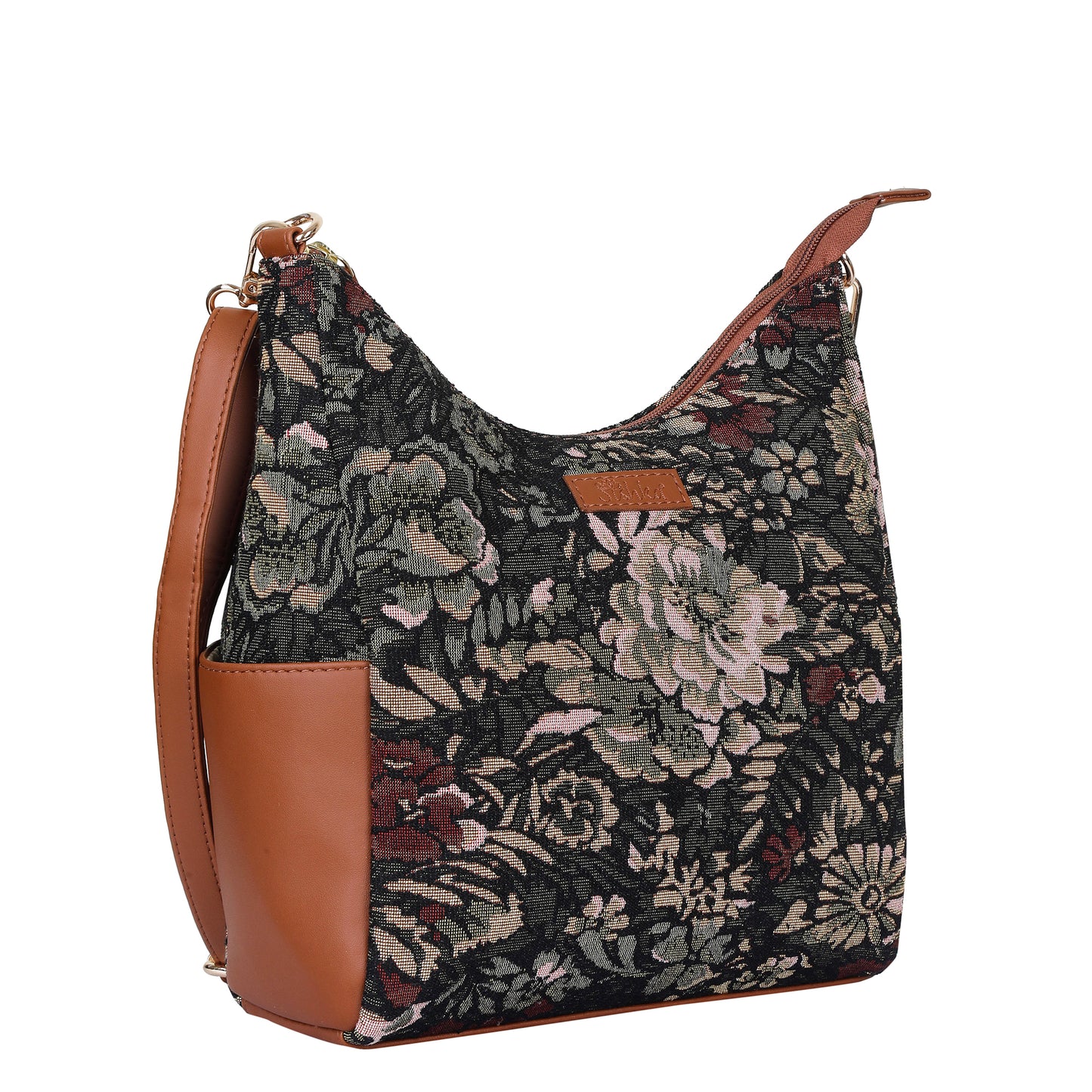 Women's Hobo Bag in Vintage Tapestry Fabric Pattern | Vegan leather-Trim Crossbody Sling & Shoulder Purse