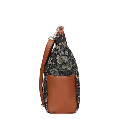 Women's Hobo Bag in Vintage Tapestry Fabric Pattern | Vegan leather-Trim Crossbody Sling & Shoulder Purse
