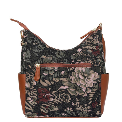 Women's Hobo Bag in Vintage Tapestry Fabric Pattern | Vegan leather-Trim Crossbody Sling & Shoulder Purse