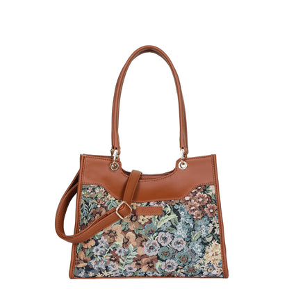 Wholesale Women Botanical Tapestry Satchel Bag – Vegan Leather Trimmed Handbag, Crossbody & Shoulder Purse