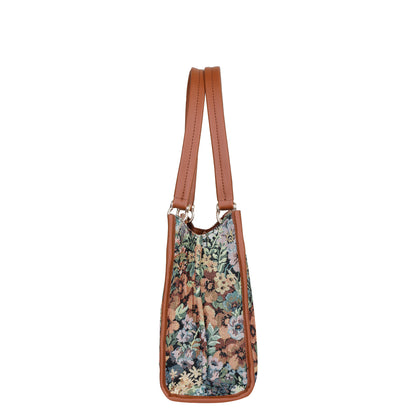 Wholesale Women Botanical Tapestry Satchel Bag – Vegan Leather Trimmed Handbag, Crossbody & Shoulder Purse