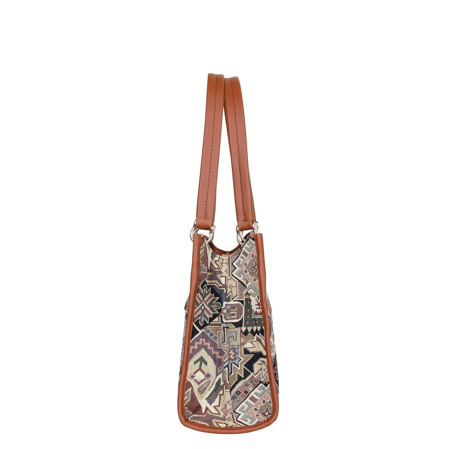 Women Geometric Tapestry Satchel & Crossbody Bag – Vegan leather Trimmed Shoulder and Hand Purse