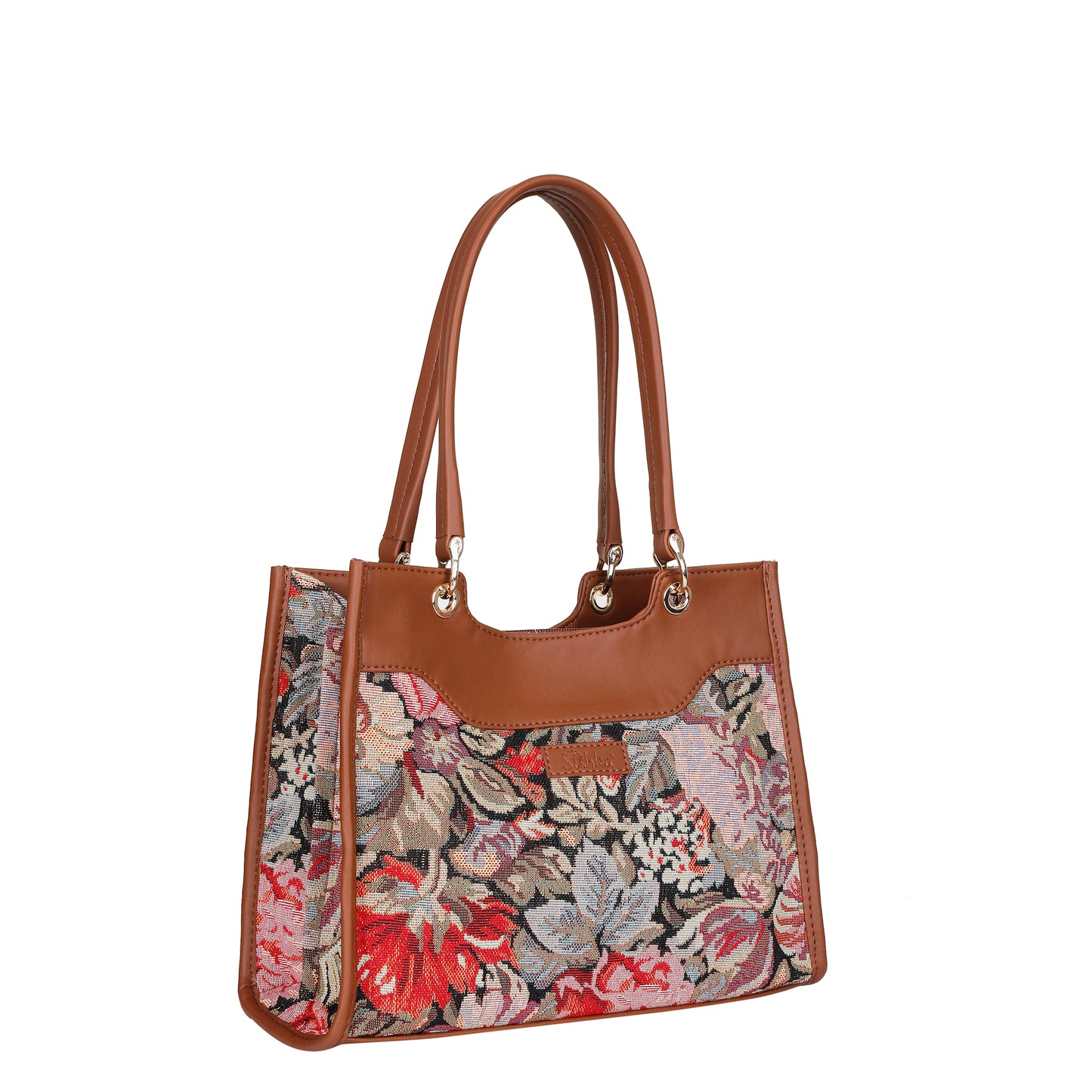Women Floral Tapestry Satchel & Crossbody Bag – Wholesale Vegan Leather‑Trimmed Shoulder Purse with Top Handle