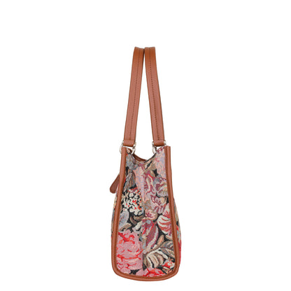 Women Floral Tapestry Satchel & Crossbody Bag – Wholesale Vegan Leather‑Trimmed Shoulder Purse with Top Handle