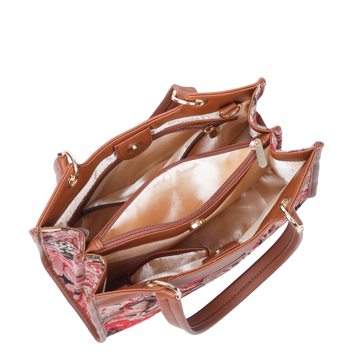 Women Floral Tapestry Satchel & Crossbody Bag – Wholesale Vegan Leather‑Trimmed Shoulder Purse with Top Handle