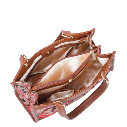 Women Floral Tapestry Satchel & Crossbody Bag – Wholesale Vegan Leather‑Trimmed Shoulder Purse with Top Handle