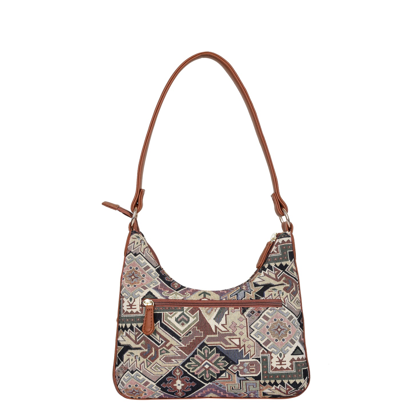 Ladies’ Geometric Tapestry Fabric Hobo Shoulder Bag – Stylish Satchel Purse with Vegan Leather Strap for Work & Casual Outings