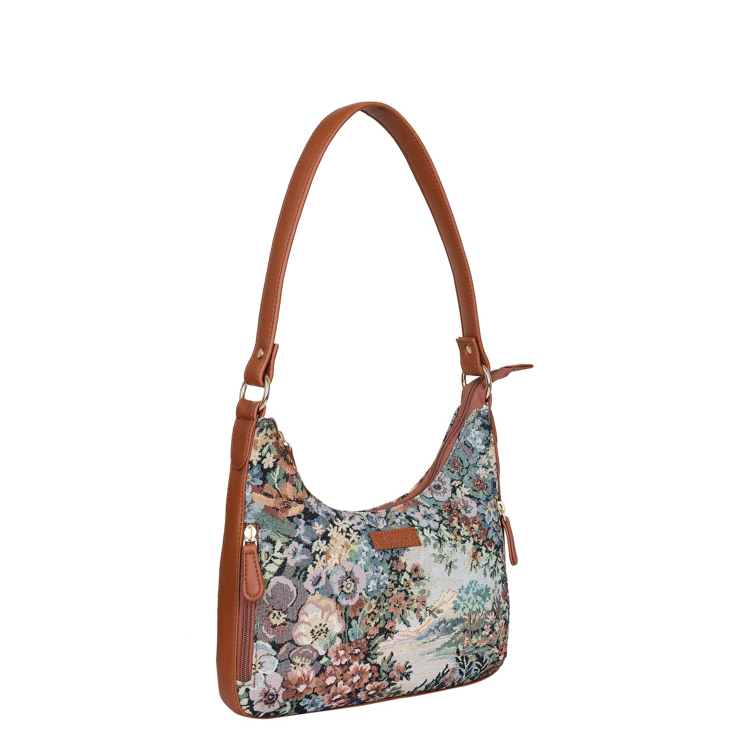 Botanical Design Tapestry Fabric Hobo Bag For Women | Shoulder & Satchel Purse with Vegan leather Trim and Strap for Travel & Casual Use
