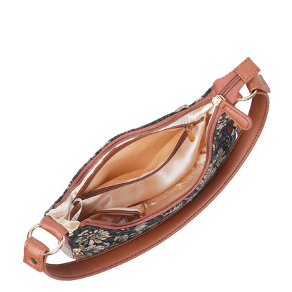 Women's Hobo Bag in Tapestry Vintage Pattern Fabric | Shoulder & Sling Purse with vegan leather Strap for Daily Use