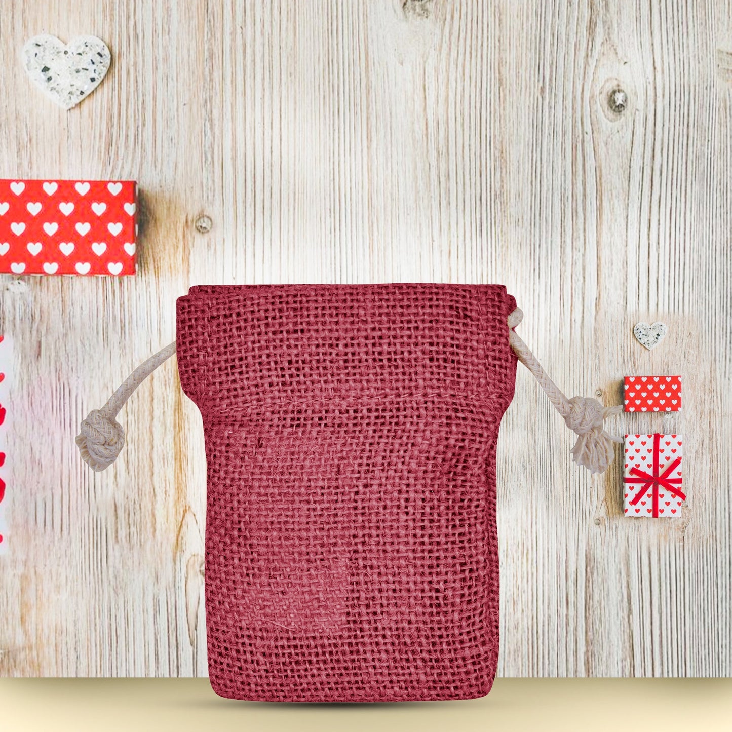 Wholesale Coloured Burlap Drawstring Jute Gift Bags for Party  (8 PCS)