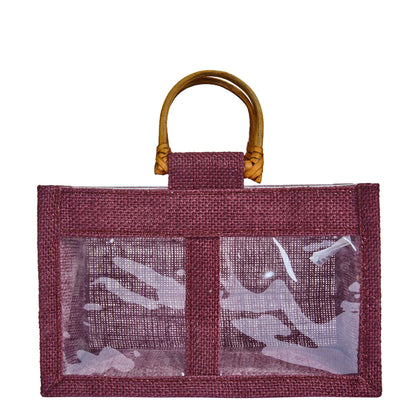 Wholesale Colourful Burlap Jute Gift Bags with Cane Handles (Packs of 7)