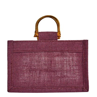 Wholesale Colourful Burlap Jute Gift Bags with Cane Handles (Packs of 7)