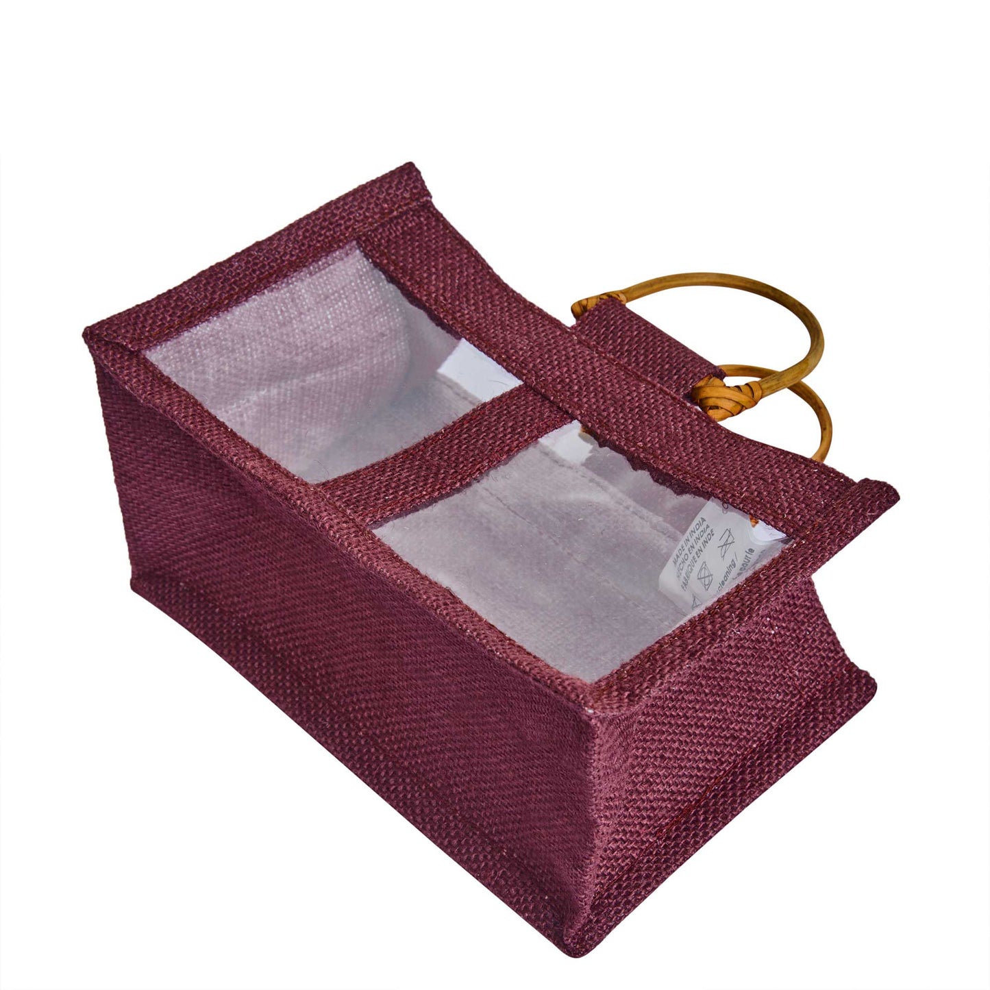 Wholesale Colourful Burlap Jute Gift Bags with Cane Handles (Packs of 7)