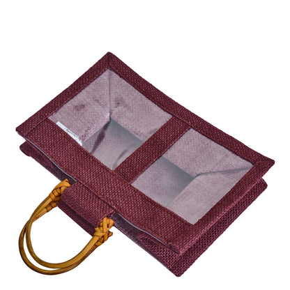 Wholesale Colourful Burlap Jute Gift Bags with Cane Handles (Packs of 7)