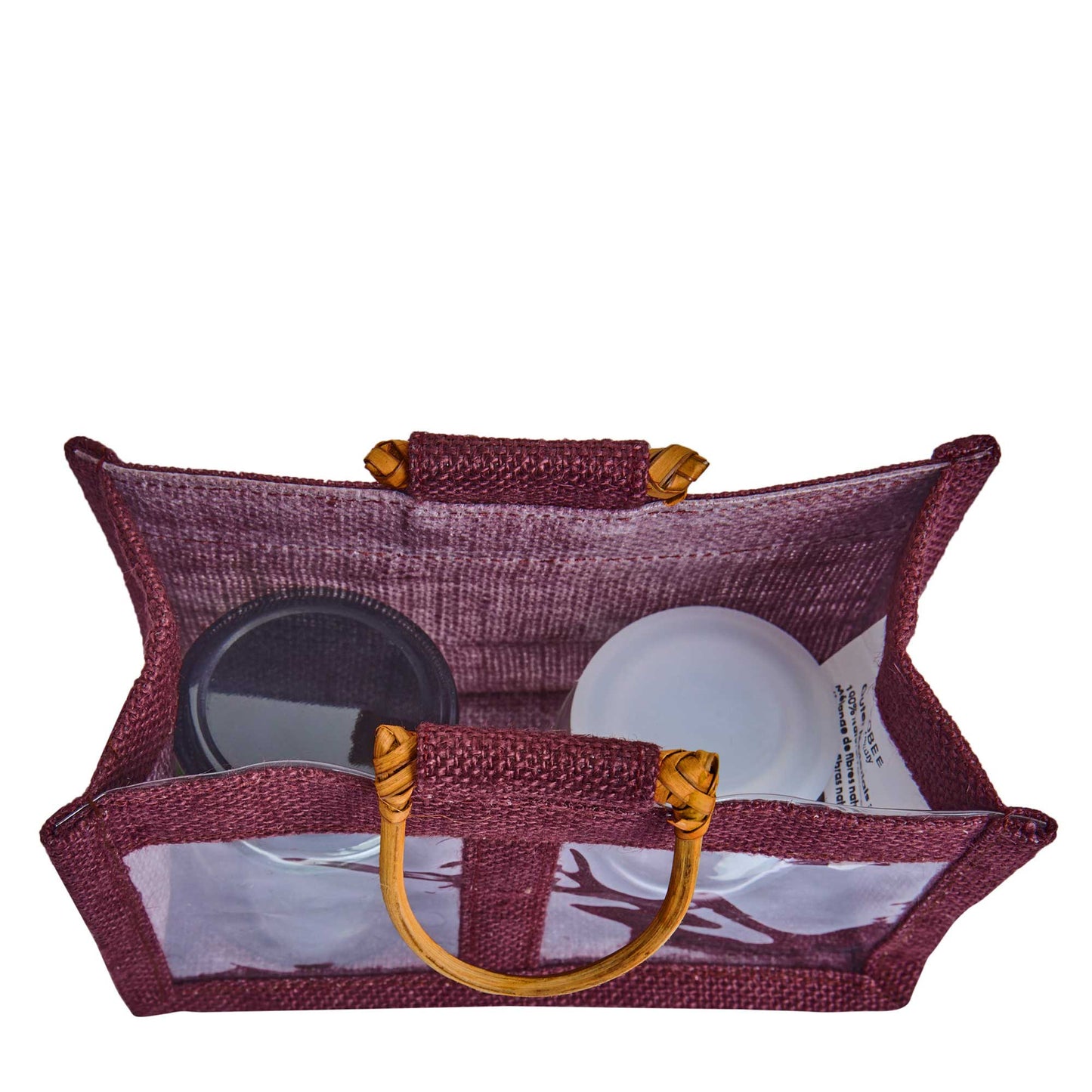 Wholesale Colourful Burlap Jute Gift Bags with Cane Handles (Packs of 7)
