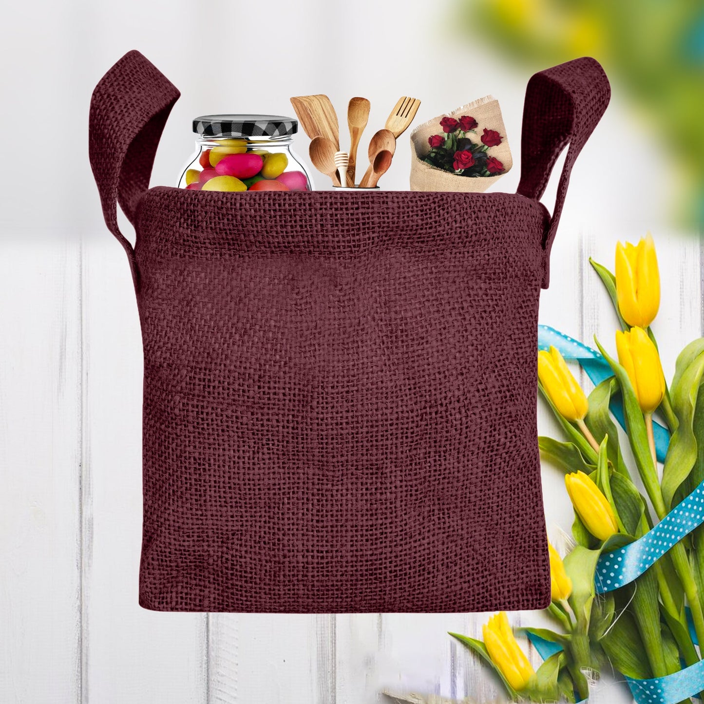 Wholesale Coloured Rectangular Burlap Jute Storage Basket (Packs of 4)