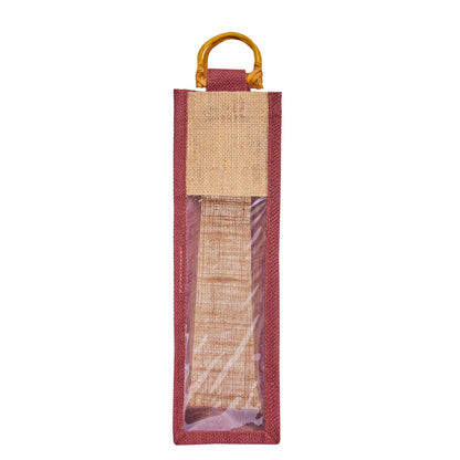 Jute Wine Gift Bags with PVC Window – Wholesale Single Bottle Carriers for Weddings & Events (Pack of 6)