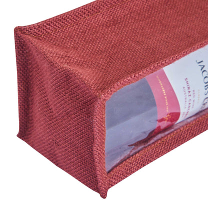 Jute Wine Gift Bags with PVC Window – Wholesale Single Bottle Carriers for Weddings & Events (Pack of 6)
