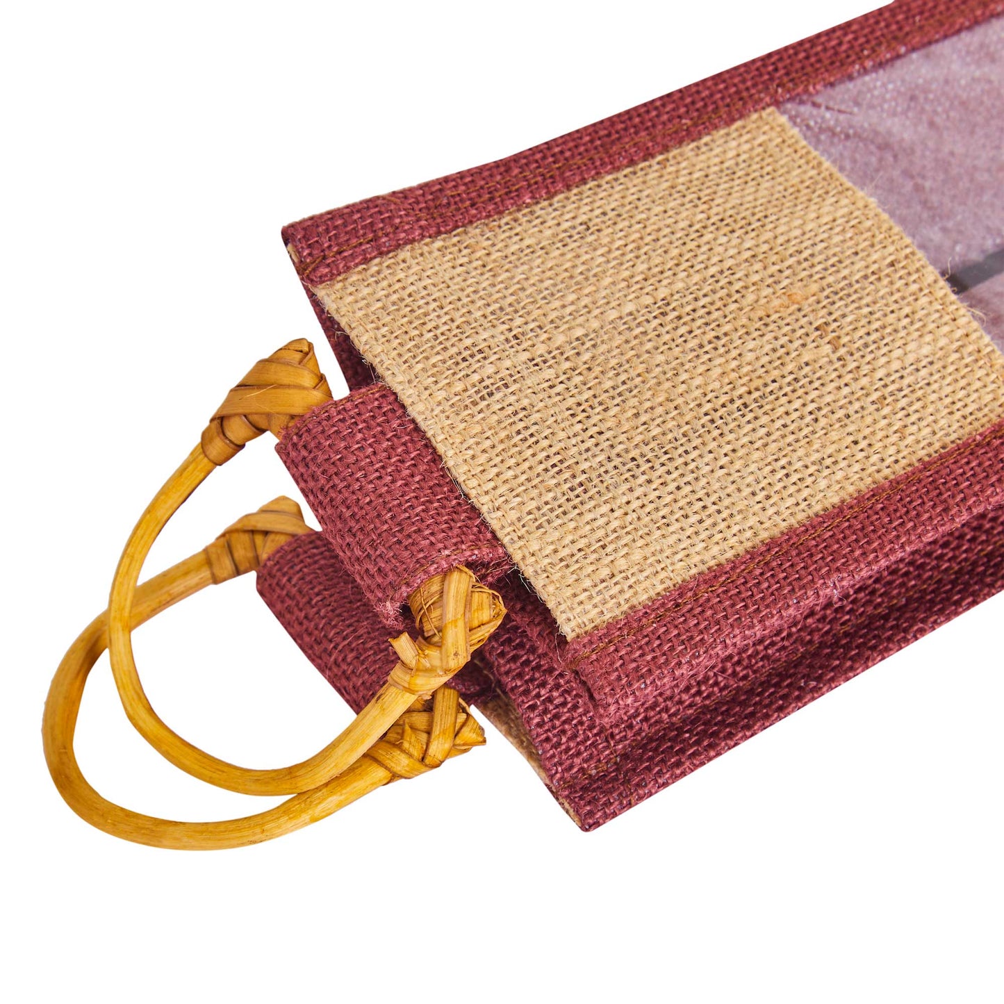 Jute Wine Gift Bags with PVC Window – Wholesale Single Bottle Carriers for Weddings & Events (Pack of 6)