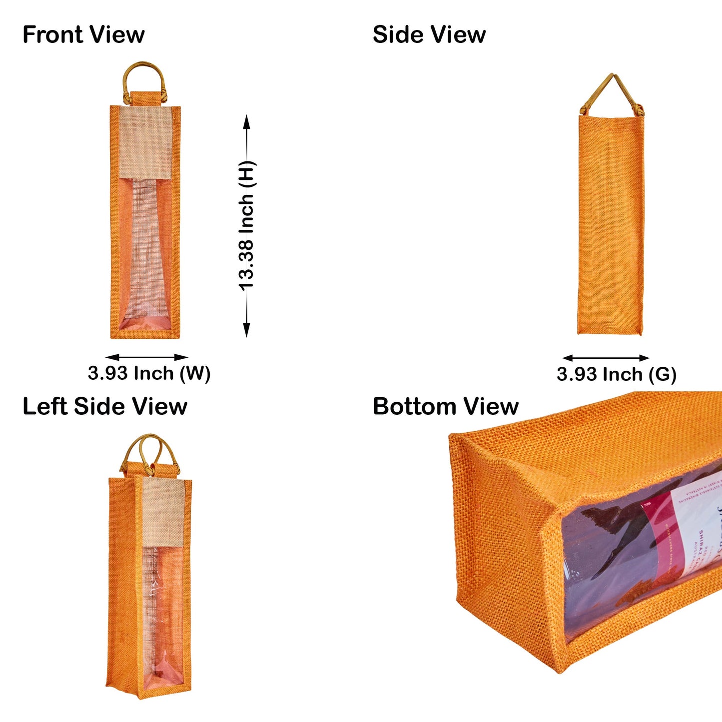 Jute Wine Gift Bags with PVC Window – Wholesale Single Bottle Carriers for Weddings & Events (Pack of 6)