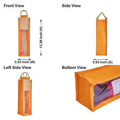 Jute Wine Gift Bags with PVC Window – Wholesale Single Bottle Carriers for Weddings & Events (Pack of 6)