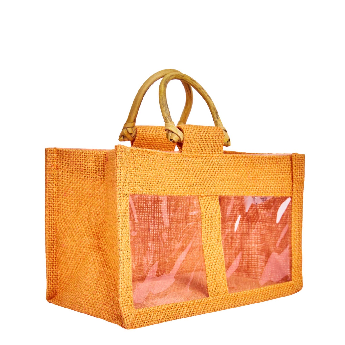 Wholesale Colourful Burlap Jute Gift Bags with Cane Handles (Packs of 7)