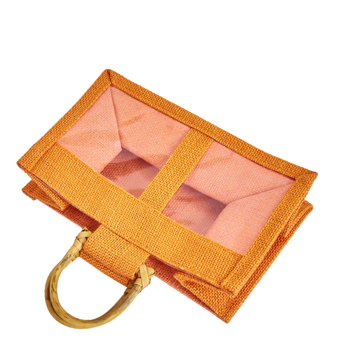 Wholesale Colourful Burlap Jute Gift Bags with Cane Handles (Packs of 7)