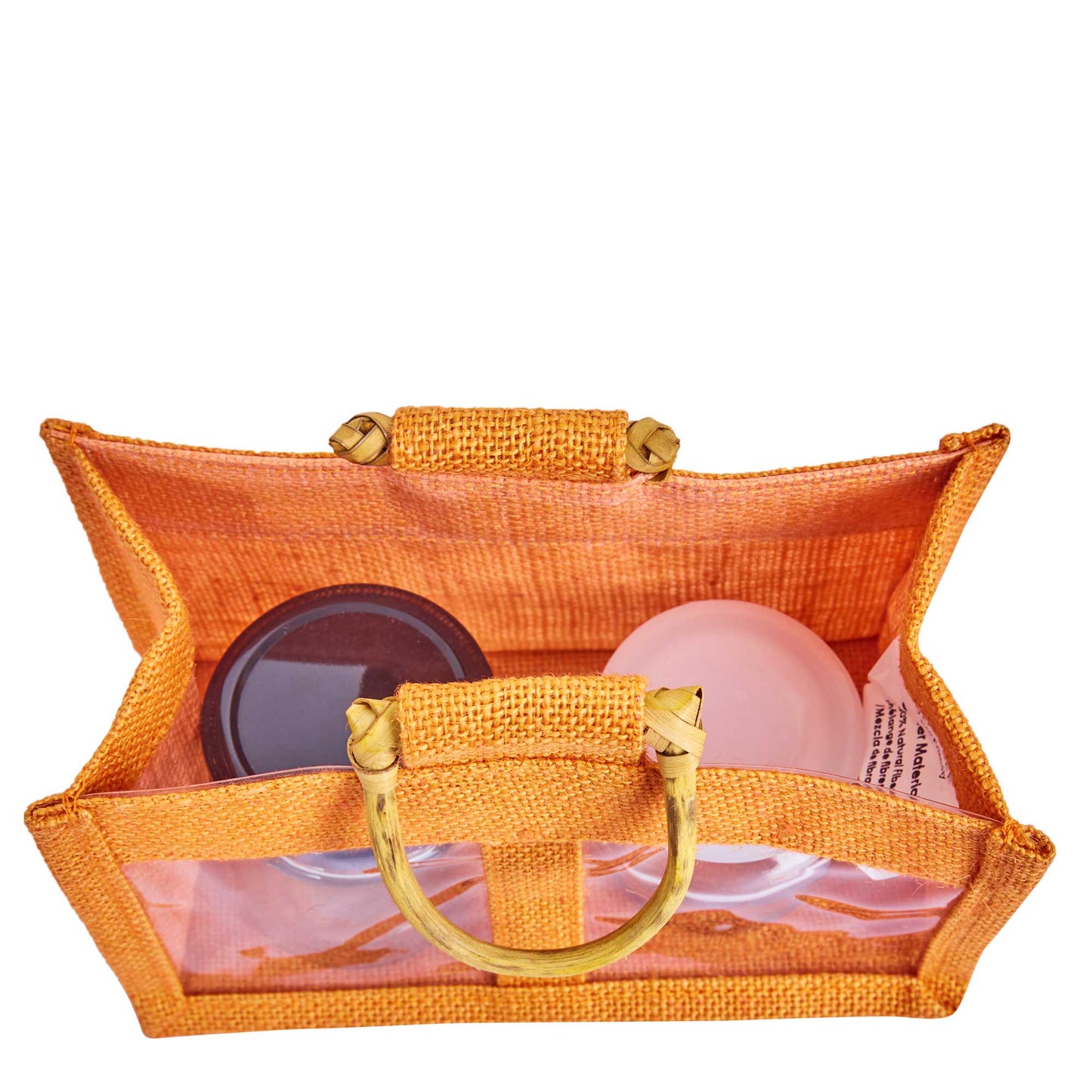 Wholesale Colourful Burlap Jute Gift Bags with Cane Handles (Packs of 7)