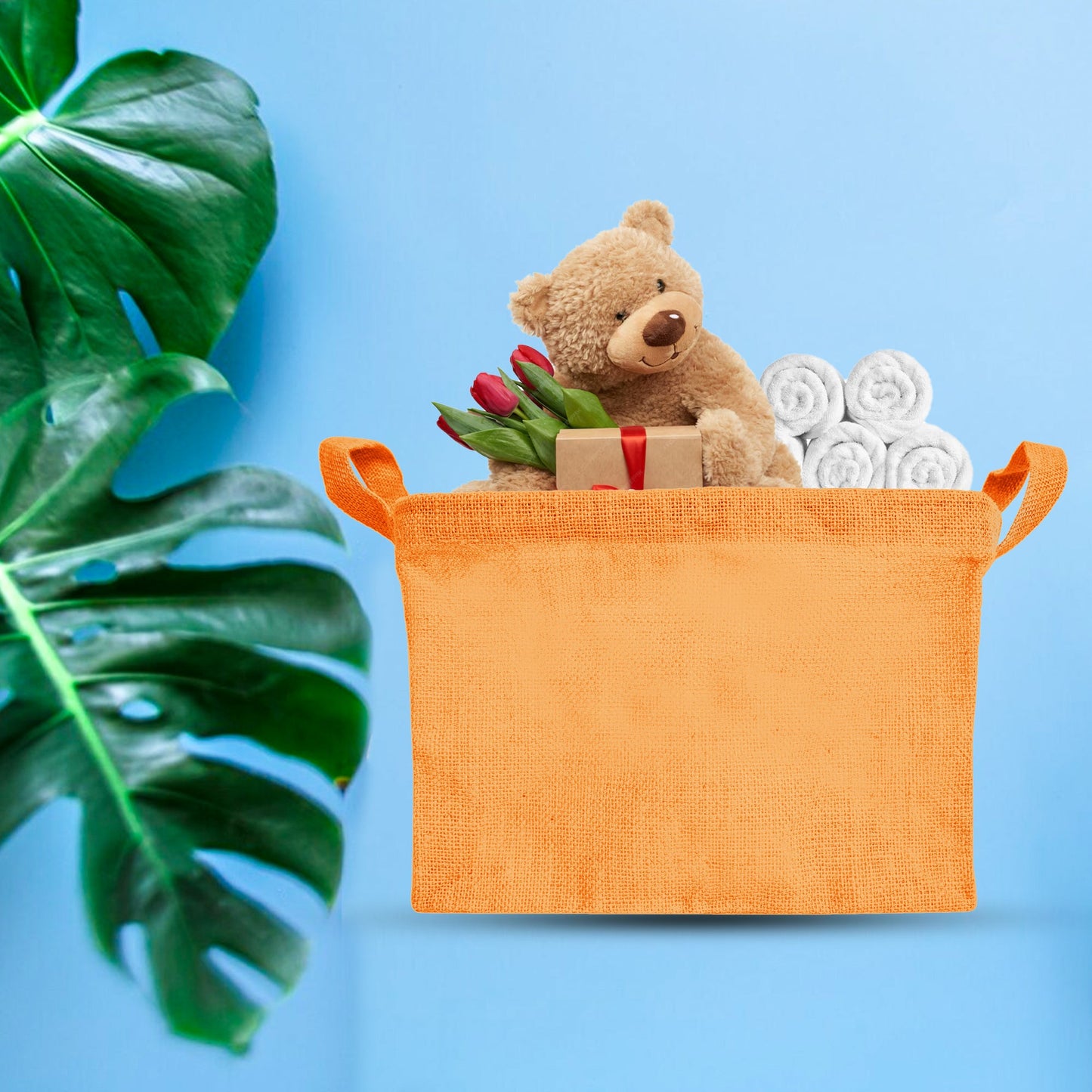 Wholesale Coloured Burlap  Reusable Jute Storage Basket  (Packs of 4)