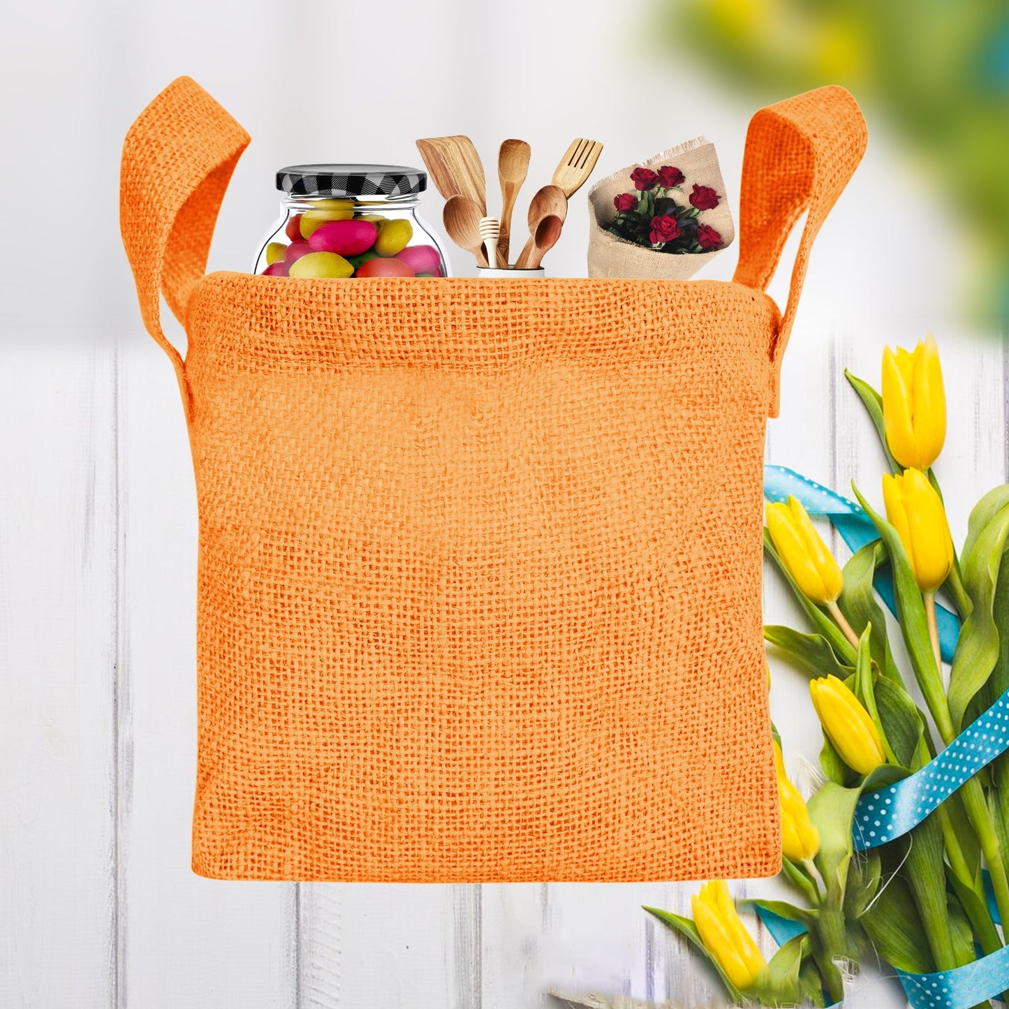 Wholesale Coloured Rectangular Burlap Jute Storage Basket (Packs of 4)