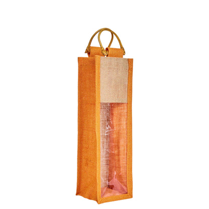 Jute Wine Gift Bags with PVC Window – Wholesale Single Bottle Carriers for Weddings & Events (Pack of 6)