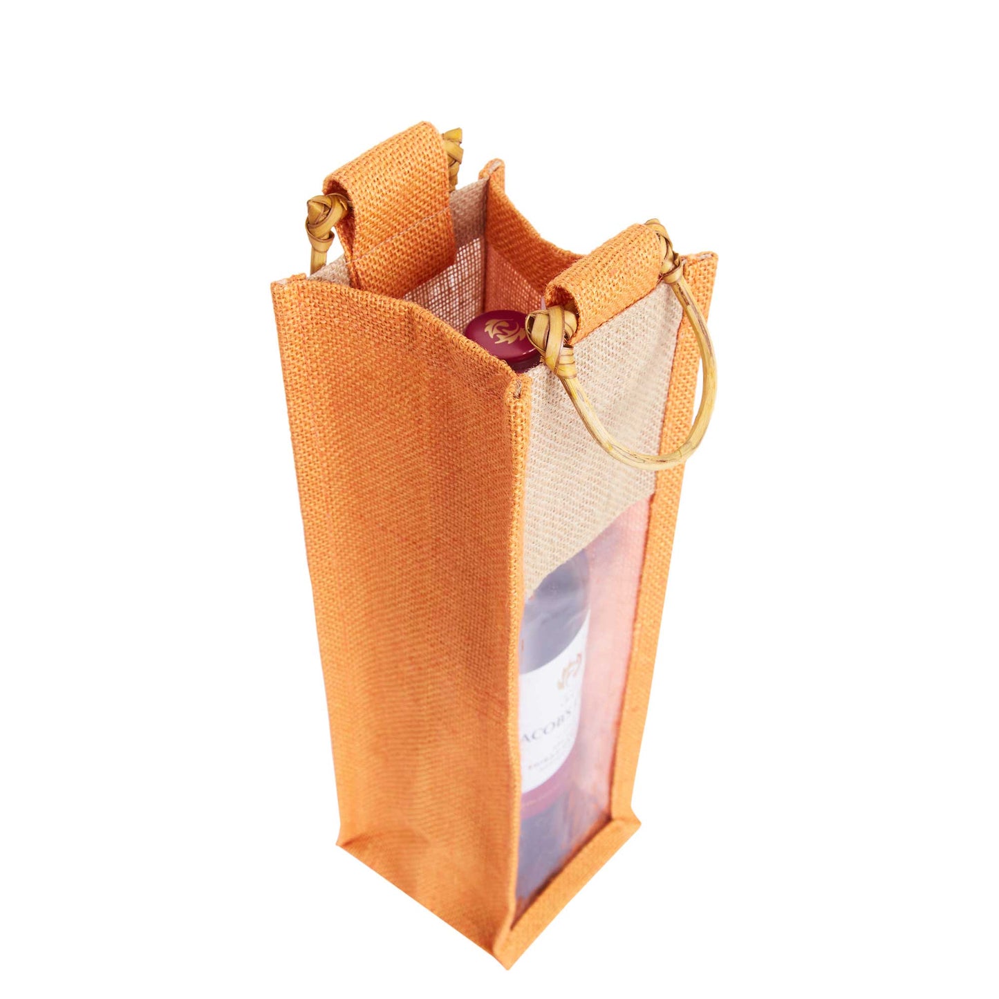 Jute Wine Gift Bags with PVC Window – Wholesale Single Bottle Carriers for Weddings & Events (Pack of 6)