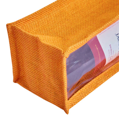 Jute Wine Gift Bags with PVC Window – Wholesale Single Bottle Carriers for Weddings & Events (Pack of 6)