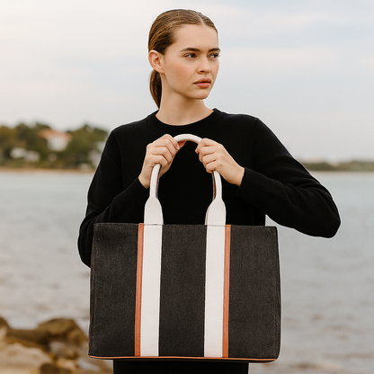 Wholesale  Black Canvas Tote Handbag with Zipper Strap