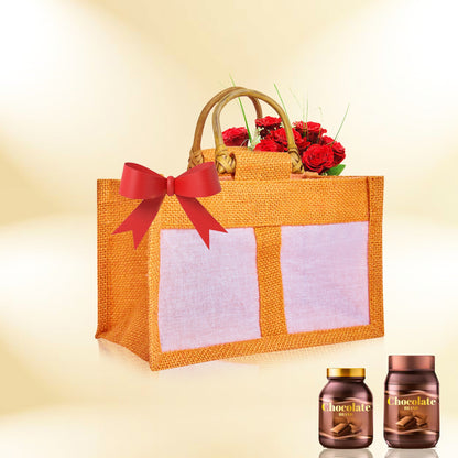 Wholesale Eco-Friendly Coloured Burlap Jute Gift Bags with Organza  (Packs of 7)