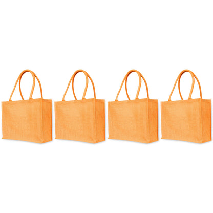Jute Tote Bags for Wholesale – Shopping, Gifting, Weddings, Travel & Promotional Use – Deep Red, Pink, Green & Orange (Set of 4)