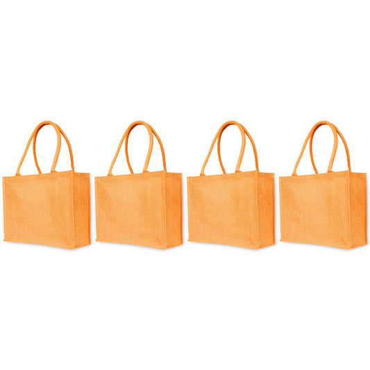 Jute Tote Bags for Wholesale – Shopping, Gifting, Weddings, Travel & Promotional Use – Deep Red, Pink, Green & Orange (Set of 4)