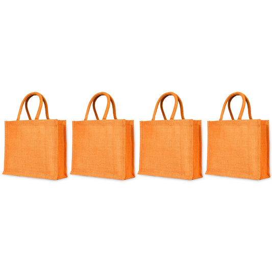 Jute Burlap Wholesale Shopping Bags in Red, Pink, Green & Orange – Perfect for Thanksgiving, Weddings, Travel & more (Set of 4)