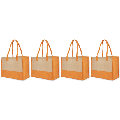Jute Tote Bags for Wholesale – Red, Pink, Green & Orange – Burlap Bags for Shopping, Gifting & Everyday Use (Set of 4)
