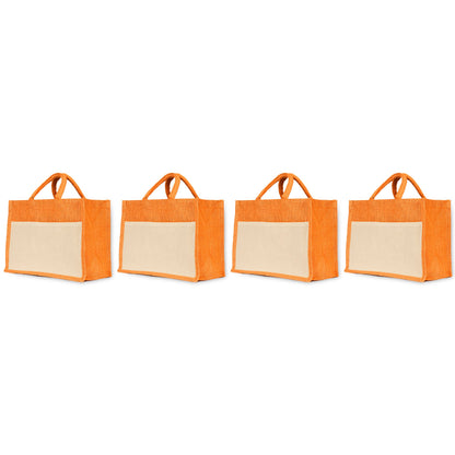 Jute Shopping Bags in Red, Green, Orange & Pink – Wholesale Burlap Totes for Weddings, Holidays & Daily Use (Set of 4)