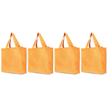 Reusable Natural Jute Bags for Wholesale – Shopping, Gifting, Wedding & Daily Use – Deep Red, Pink, Green & Orange (Set of 4)