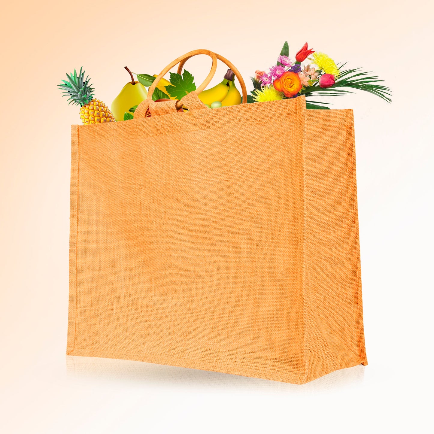 Jute Tote Bags for Wholesale – Reusable Burlap Bags with Cane Handles for Shopping & Beach (Set of 4)