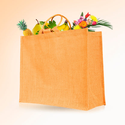 Jute Tote Bags for Wholesale – Reusable Burlap Bags with Cane Handles for Shopping & Beach (Set of 4)