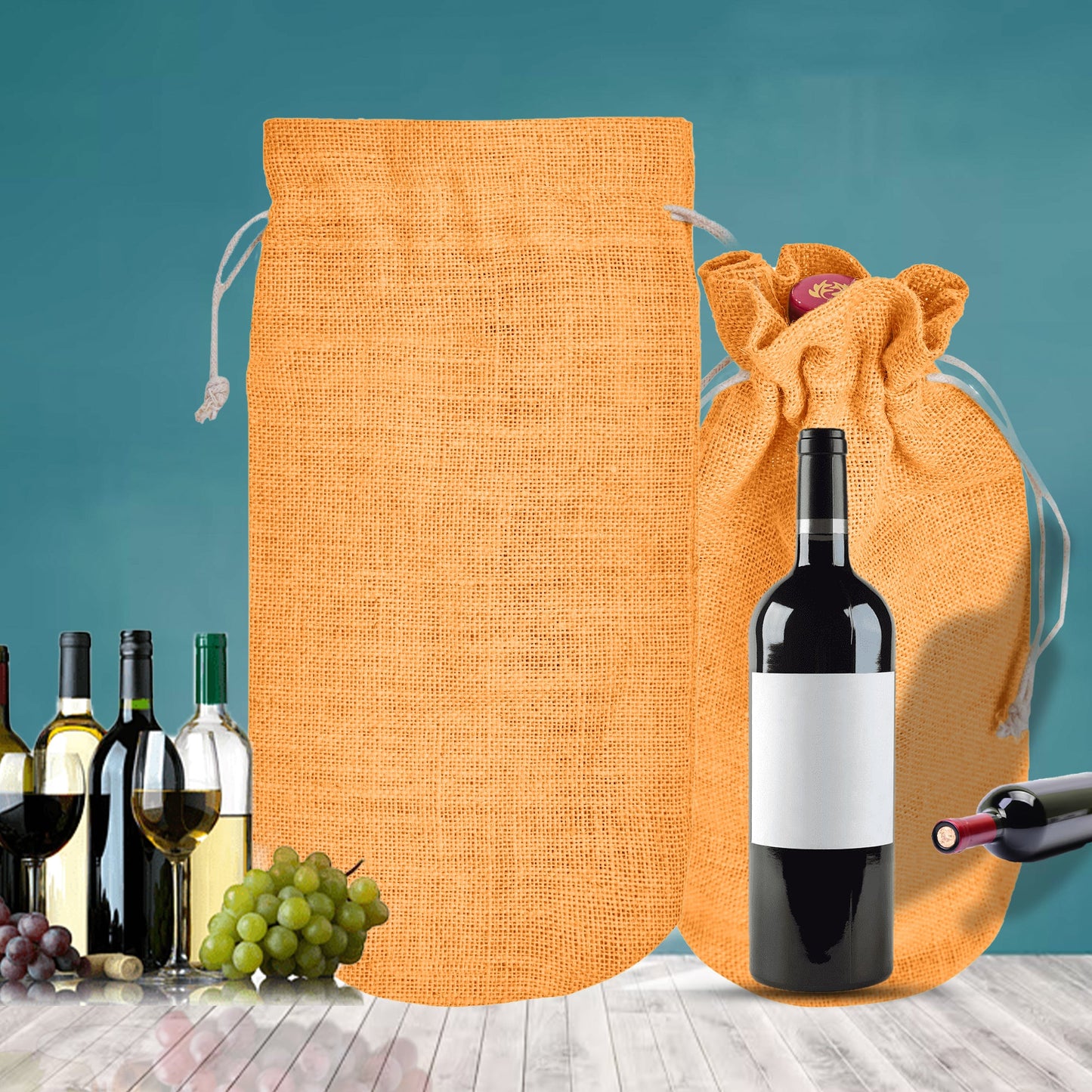 Wholesale Coloured Jute Wine Bottle Gift Pouches – Burlap Bags for Weddings & Celebrations (Set of 7)