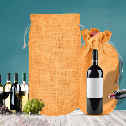 Wholesale Coloured Jute Wine Bottle Gift Pouches – Burlap Bags for Weddings & Celebrations (Set of 7)