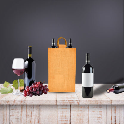 Coloured Jute Wine Burlap Gift Bags – Reusable 2-Bottle Wholesale Tote Bags, Gifting, Weddings, Parties & Holidays (Packs of 6)